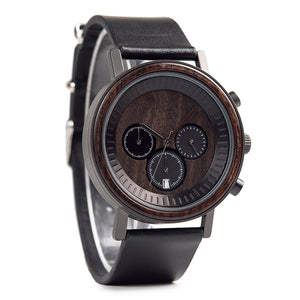Ovo Black Wood/Leather Watch