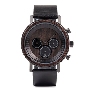 Ovo Black Wood/Leather Watch